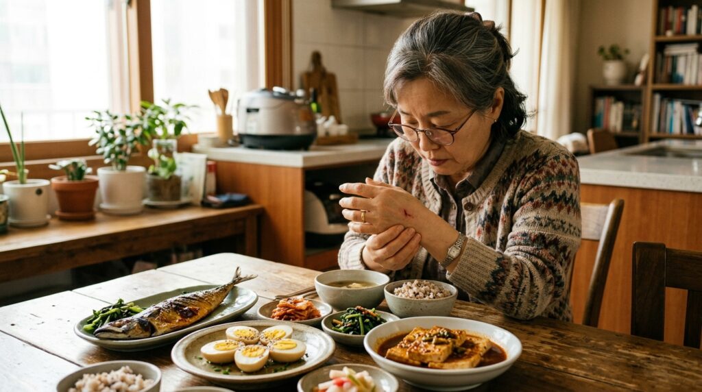 60대 이후 단백질 부족으로 상처 회복이 늦어질 수 있는 모습