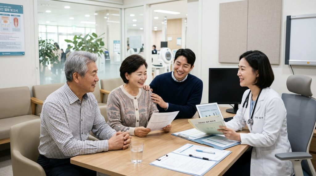 부모님 국가건강검진 결과 상담을 받는 모습