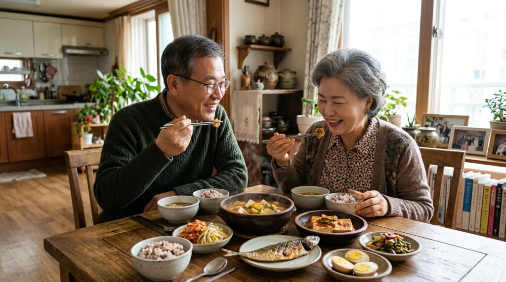 60대 이후 단백질 식단으로 건강한 식사를 하는 부모님