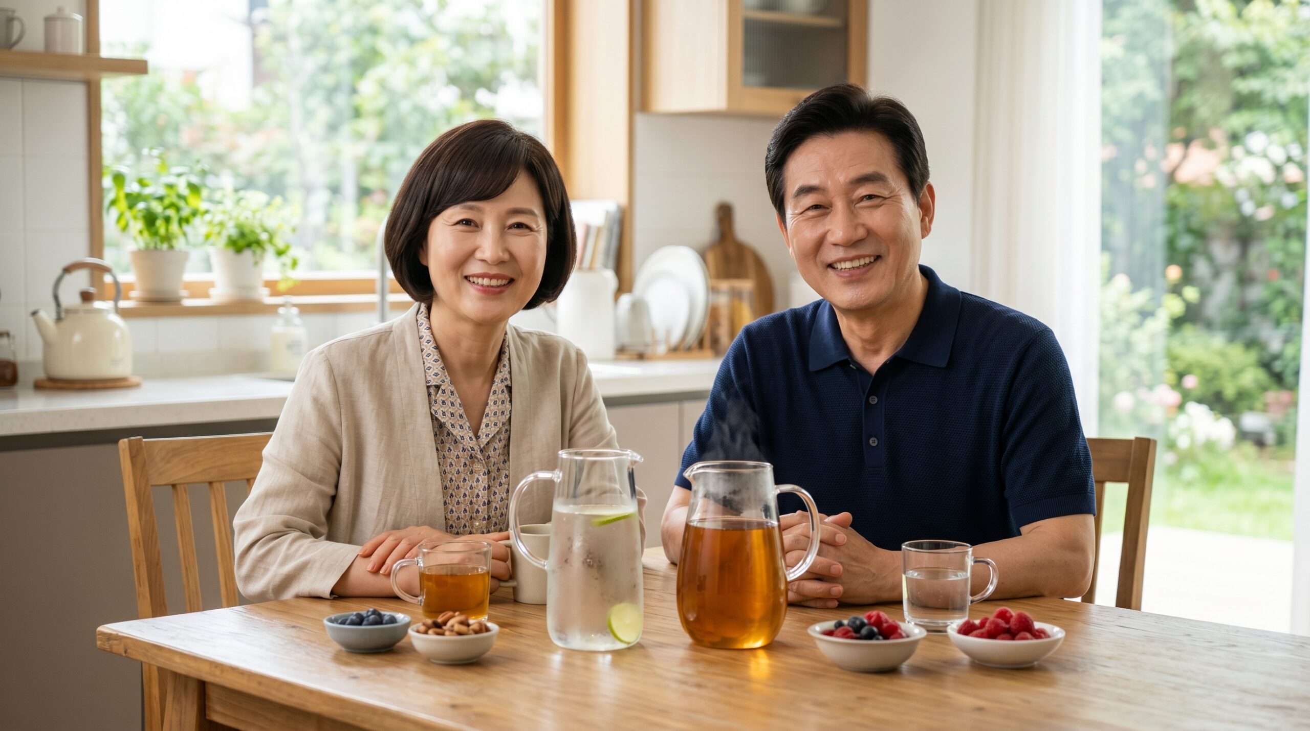 여름철 보리차만 계속 마시면 생기는 문제 차가운 음료 과다 섭취로 위장 소화 불량을 겪는 시니어 여성 건강 관리