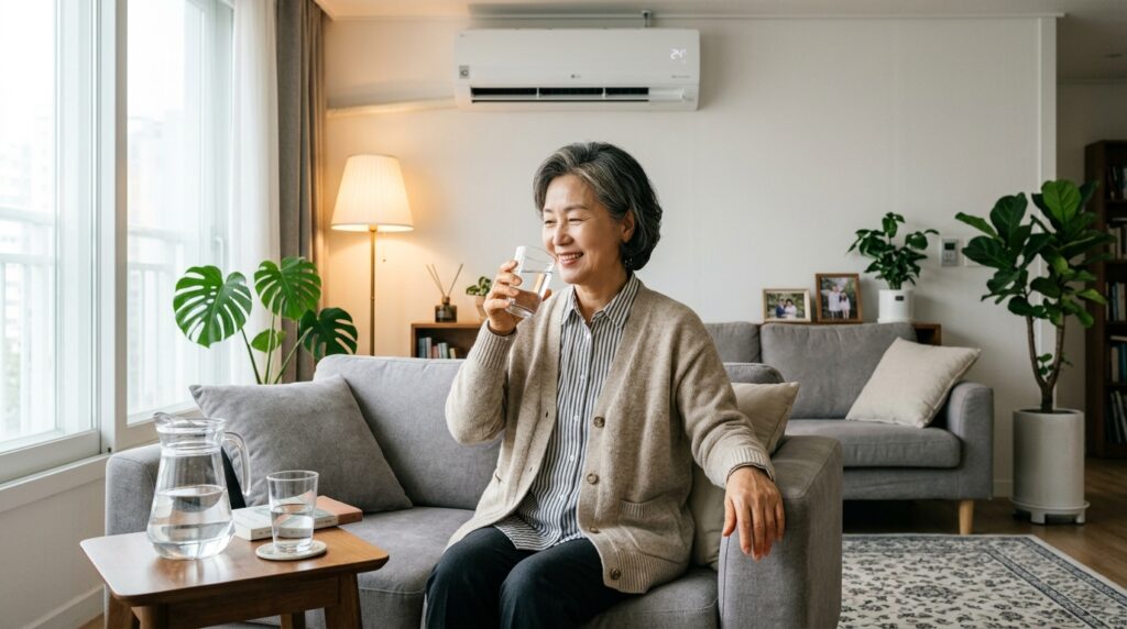 여름철 냉방병 원인과 증상 노년기 갈증 둔화 미지근한 물 수시 섭취 탈수 예방