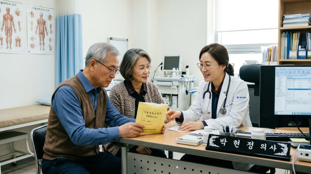 복용 중인 약을 상담하는 60대 부부