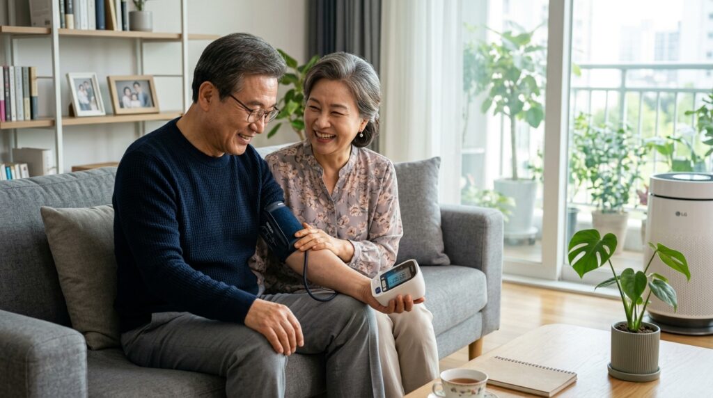 부모님이 냉장고 문을 자꾸 여는 이유가 될 수 있는 당뇨 초기증상과 자율신경계 저하를 막기 위해 실내 온도를 조절하고 건강을 관리하는 노년기 부부